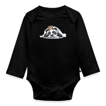 Lustiger Schlafender Panda Mit Schlafendem - Baby Bio-Langarm-Body - Schwarz - Vorne