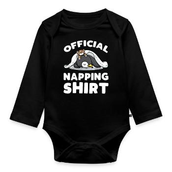 Official Nap Shirt Sleeping Penguin - Organic Longsleeve Baby Bodysuit - black - Front
