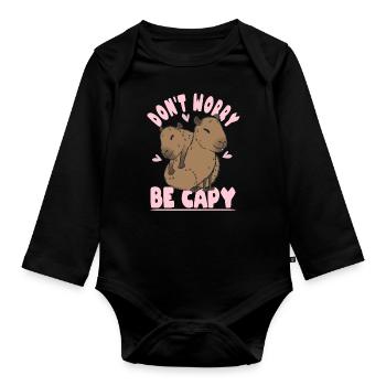 Capybara Don't Worry Be Capy Panama-Capybara - Baby Bio-Langarm-Body - Schwarz - Vorne