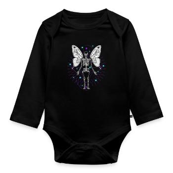 Skeleton Butterfly Dripping Skull Goth - Baby Bio-Langarm-Body - Schwarz - Vorne