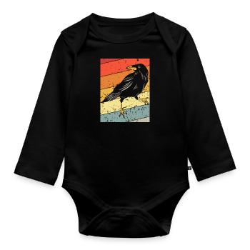 Crow raven retro vintage distressed - Organic Longsleeve Baby Bodysuit - black - Front
