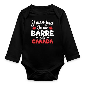 J'men fous je me barre au canada - Body Bébé bio manches longues - noir - Devant