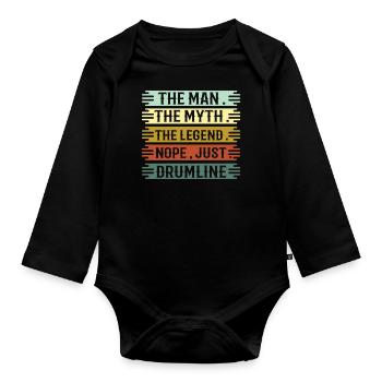 Drumline - Drummer - Trommel - Trommler - Lustig - Baby Bio-Langarm-Body - Schwarz - Vorne