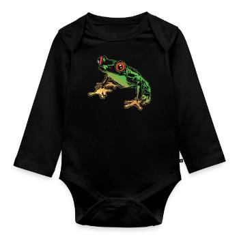 Rainette Graphique Amphibiens aquatiques Grenouilles amoureux - Body Bébé bio manches longues - noir - Devant