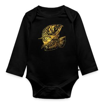 Arowana Fish Gold Graphic Fish Lover Fishing Gear - Organic Longsleeve Baby Bodysuit - black - Front