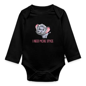 Elefant Astronaut I Need More Space - Baby Bio-Langarm-Body - Schwarz - Vorne