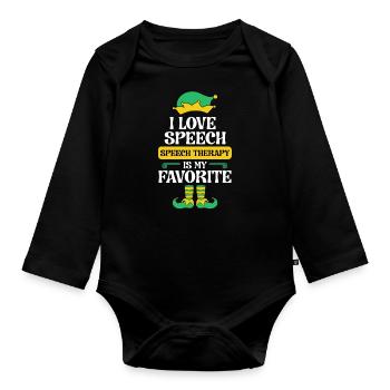 Speech Therapy Elf Christmas School Therapist SLP - Organic Longsleeve Baby Bodysuit - black - Front