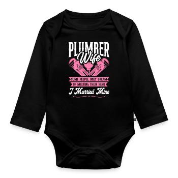 Plumbing Plumber Wife Plumber Wife - Baby Bio-Langarm-Body - Schwarz - Vorne