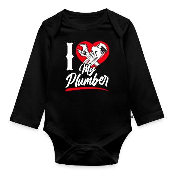 Plumbing Plumber Girlfriend Wife - Baby Bio-Langarm-Body - Schwarz - Vorne