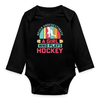 Eishockey Frauen Eishockeyspielerin - Baby Bio-Langarm-Body - Schwarz - Vorne