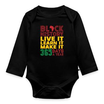 Vivez-le, apprenez-le, faites-en noir Histoire - Body Bébé bio manches longues - noir - Devant
