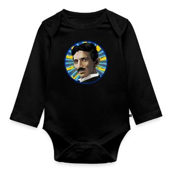 Nicola Tesla Popart - Baby Bio-Langarm-Body - Schwarz - Vorne