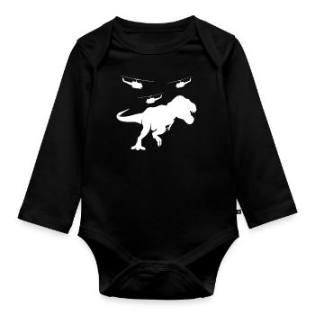 T-Rex Helicopter - Organic Longsleeve Baby Bodysuit - black - Front