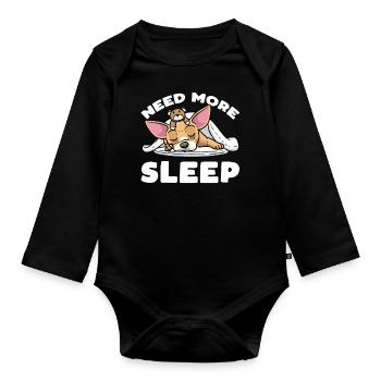Chiweenie Hund Mit Kuscheltier Schlafen Schlummern - Baby Bio-Langarm-Body - Schwarz - Vorne