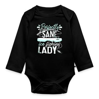 Perfectly Sane Ice Fishing Lady Fischerin Fischer - Baby Bio-Langarm-Body - Schwarz - Vorne