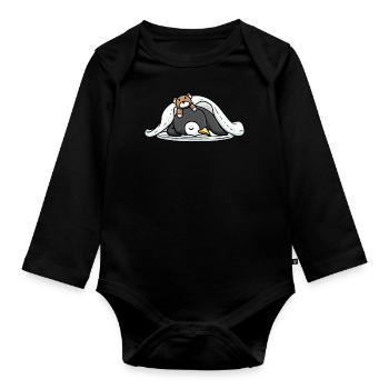 Drôle de pingouin endormi avec sommeil - Body Bébé bio manches longues - noir - Devant