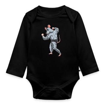Ratte Fitness Fitnessstudio Motivation - Baby Bio-Langarm-Body - Schwarz - Vorne