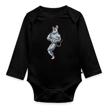 Rat Fitness Gym Motivation - Organic Longsleeve Baby Bodysuit - black - Front