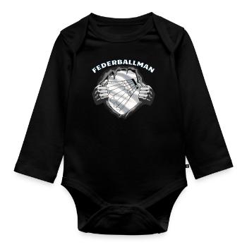Badminton Geschenkidee Sport Design - Baby Bio-Langarm-Body - Schwarz - Vorne