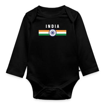 Inde - drapeau et armoiries - Body Bébé bio manches longues - noir - Devant