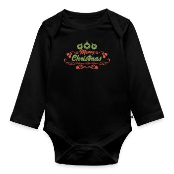 Frohe Weihnachten. Frohes neues Jahr!!. Weihnachtsgeschenk. - Baby Bio-Langarm-Body - Schwarz - Vorne