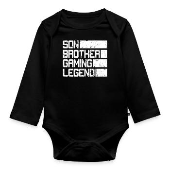 Son frère Gamer Légende Jeu Jeu vidéo Gamer - Body Bébé bio manches longues - noir - Devant