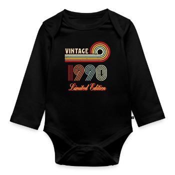 Geboren Limited Edition 1990 Geburtstag Geburtsjah - Baby Bio-Langarm-Body - Schwarz - Vorne