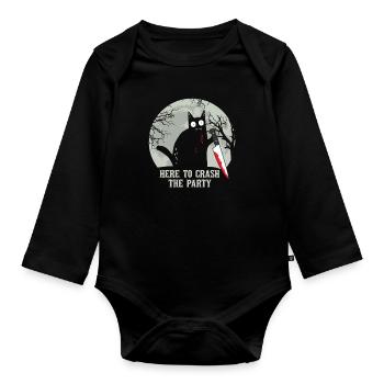 Ici pour écraser le chat d’Halloween - Body Bébé bio manches longues - noir - Devant