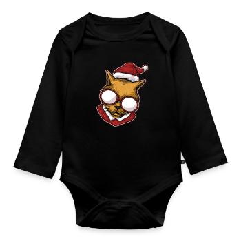 Moche pull de Noël Tshirt chat de Noël - Body Bébé bio manches longues - noir - Devant