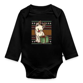 Moche pull de Noël Tshirt chat de Noël - Body Bébé bio manches longues - noir - Devant