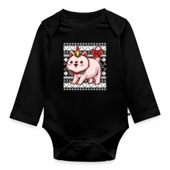 Moche pull de Noël Tshirt chat de Noël - Body Bébé bio manches longues - noir - Devant