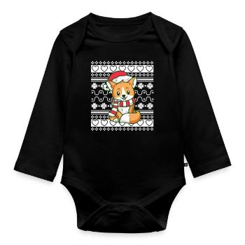 Ugly Christmas Sweater Tshirt Christmas Fox - Organic Longsleeve Baby Bodysuit - black - Front