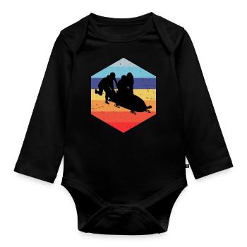 Herren Zweierbob Bobbahn Bob fahren Bobsport - Baby Bio-Langarm-Body - Schwarz - Vorne