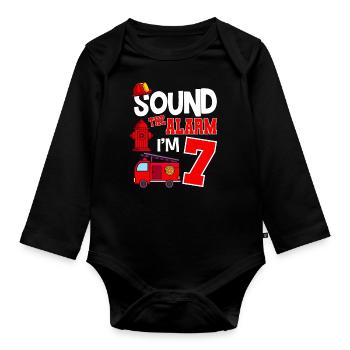 Sonnez l’alarme 7 ans 7e anniversaire des pompiers - Body Bébé bio manches longues - noir - Devant