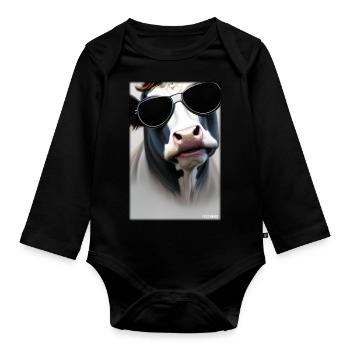 Cow Sunglasses Wildlife Farm Dairy cow - Organic Longsleeve Baby Bodysuit - black - Front