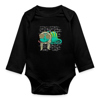 Chameleon Chamäleon Sonnenbrille Mit Schal - Baby Bio-Langarm-Body - Schwarz - Vorne