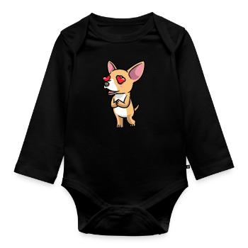 Chiweenie Dog In Love Emoticon - Body Bébé bio manches longues - noir - Devant