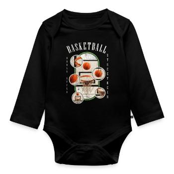 Basketball Basketballer Korb Dunking Sport Vintage - Baby Bio-Langarm-Body - Schwarz - Vorne