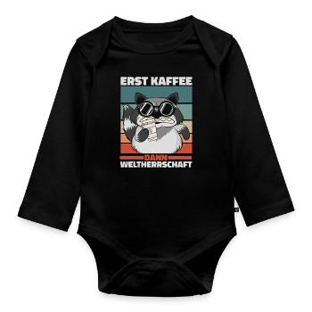 Waschbär Sonnenbrille Kaffee - Baby Bio-Langarm-Body - Schwarz - Vorne