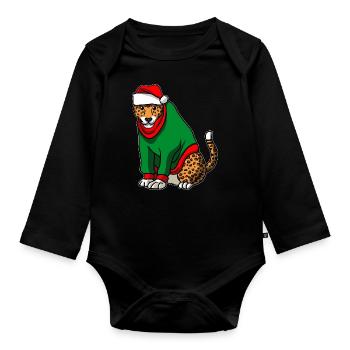 Leopard mit Christmas Sweater - Baby Bio-Langarm-Body - Schwarz - Vorne