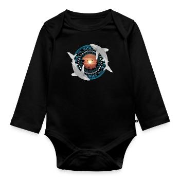 Weißspitzenhochseehaie Hawaiianisch Polynesisch - Baby Bio-Langarm-Body - Schwarz - Vorne