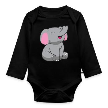 Elephant - Baby elephant - Organic Longsleeve Baby Bodysuit - black - Front