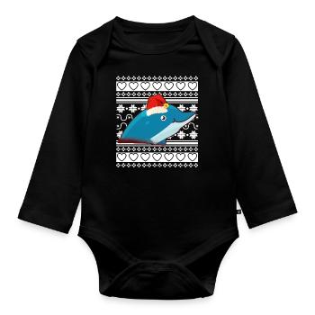 Ugly Christmas Sweater Tshirt Christmas Dolphin - Organic Longsleeve Baby Bodysuit - black - Front