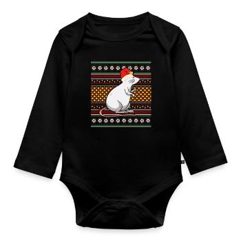 Ugly Christmas Sweater Christmas Mouse - Organic Longsleeve Baby Bodysuit - black - Front