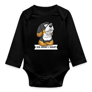Bernedoodle dog with sunglasses - Organic Longsleeve Baby Bodysuit - black - Front