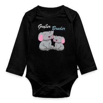 Elefanten - Großer Bruder - Baby Bio-Langarm-Body - Schwarz - Vorne