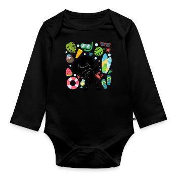 Silhouette Dabbing Boy Summer Time Beach Style - Organic Longsleeve Baby Bodysuit - black - Front