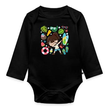 Dabbing Girl Beach Lifestyle Daylight Saving Time Moderate - Organic Longsleeve Baby Bodysuit - black - Front
