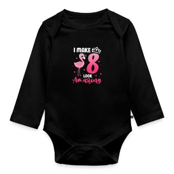 8. Geburtstag Flamingo 8 Jahre Geschenk - Baby Bio-Langarm-Body - Schwarz - Vorne