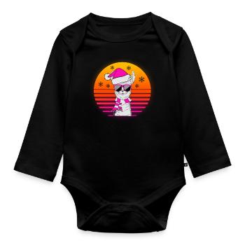 Lama Alpaca Retro Vintage Sun Gift Idea - Organic Longsleeve Baby Bodysuit - black - Front